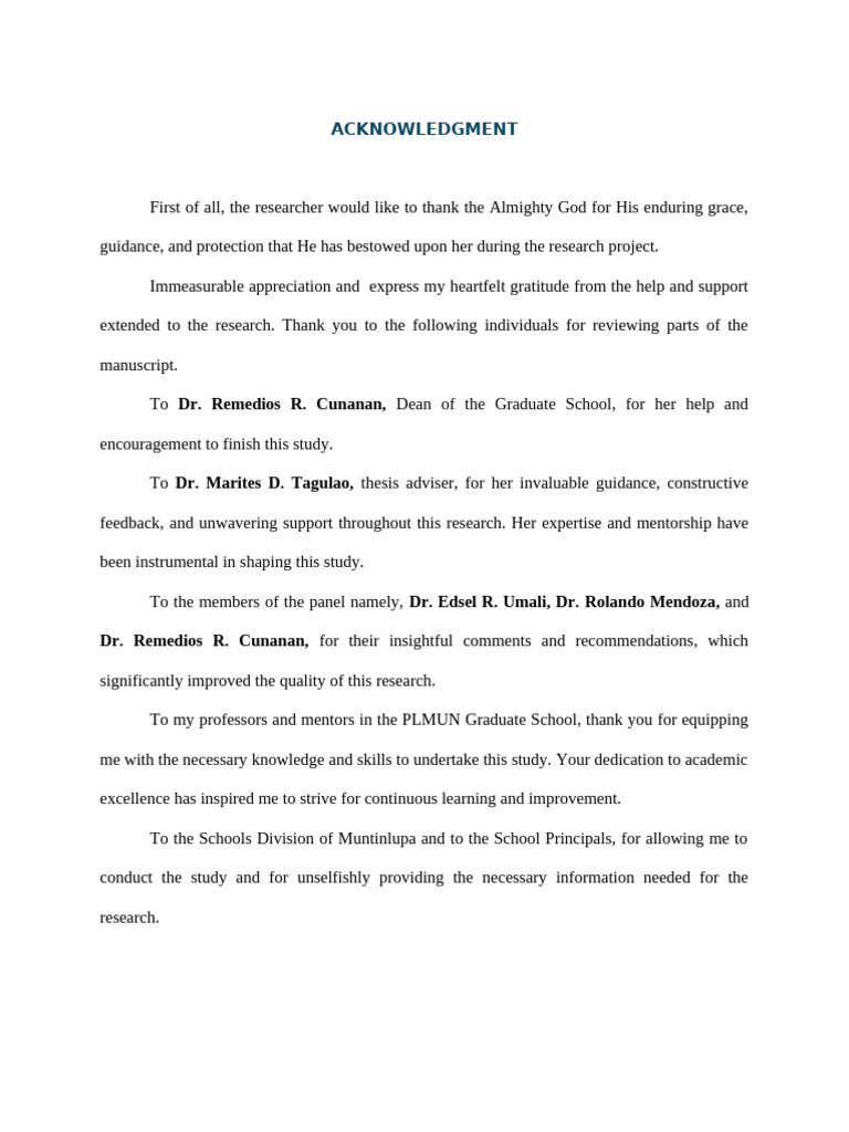ACKNOWLEDGMENT & Dedication Sample | PDF | Gratitude | Mentorship