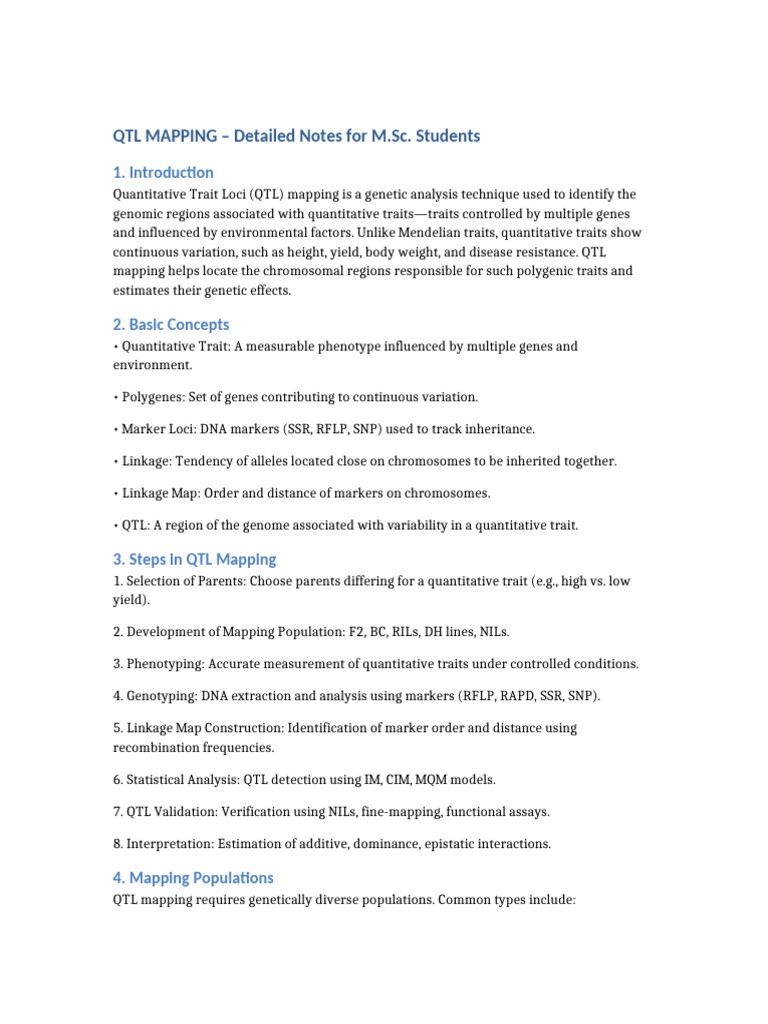 QTL Mapping Detailed MSC | PDF | Quantitative Trait Locus | Genotype