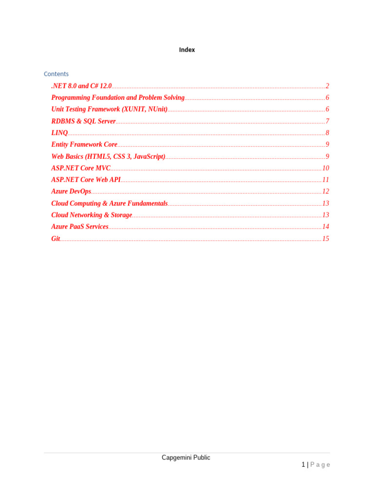 Capgemini - .NET Core With Azure - Curriculum | PDF | Method (Computer ...