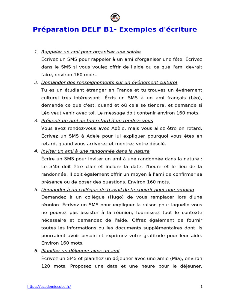 DELF B1 Exemples D'écriture | PDF | Langue française