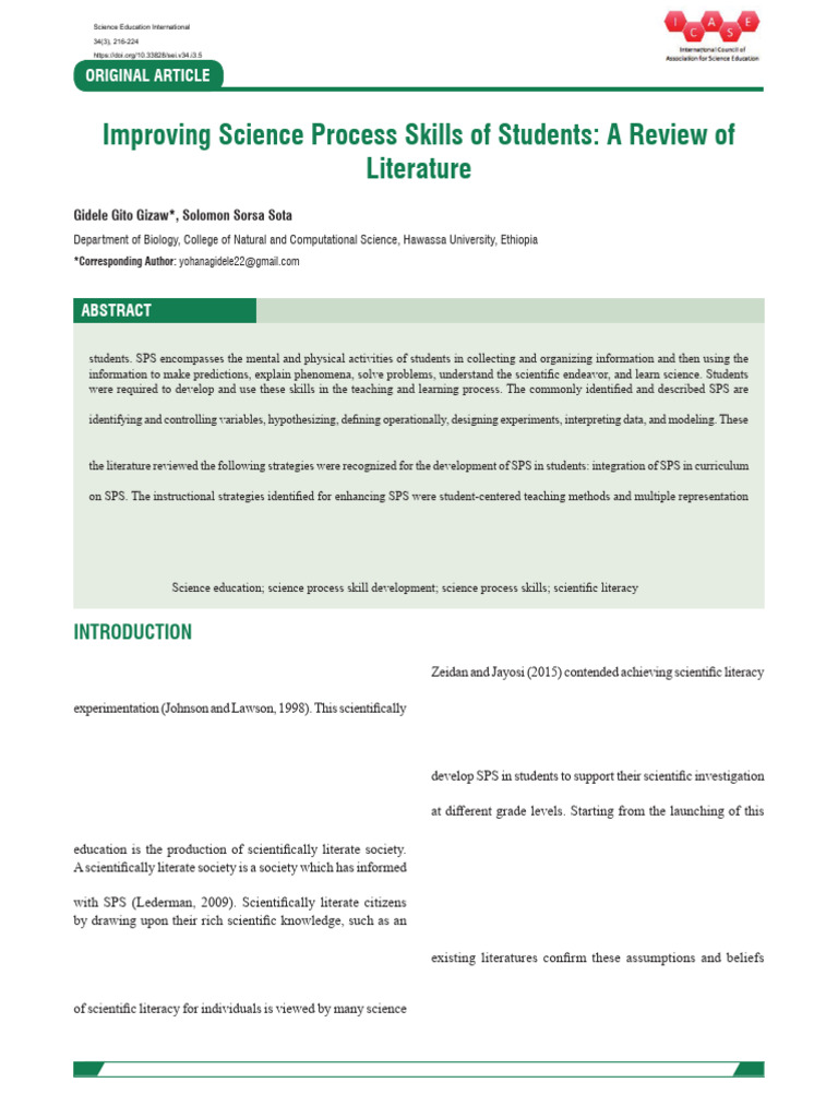Improving Science Process Skills of Students A Review of | PDF ...