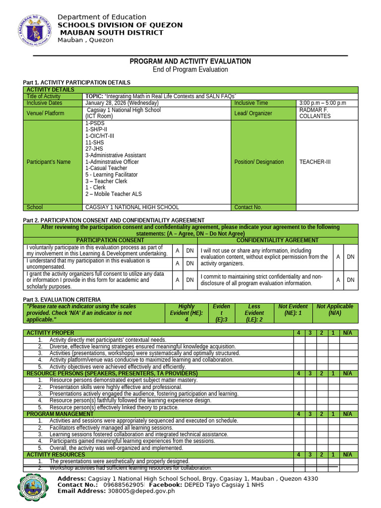 January 28,2026 Modified Program and Activity Evaluation | PDF ...