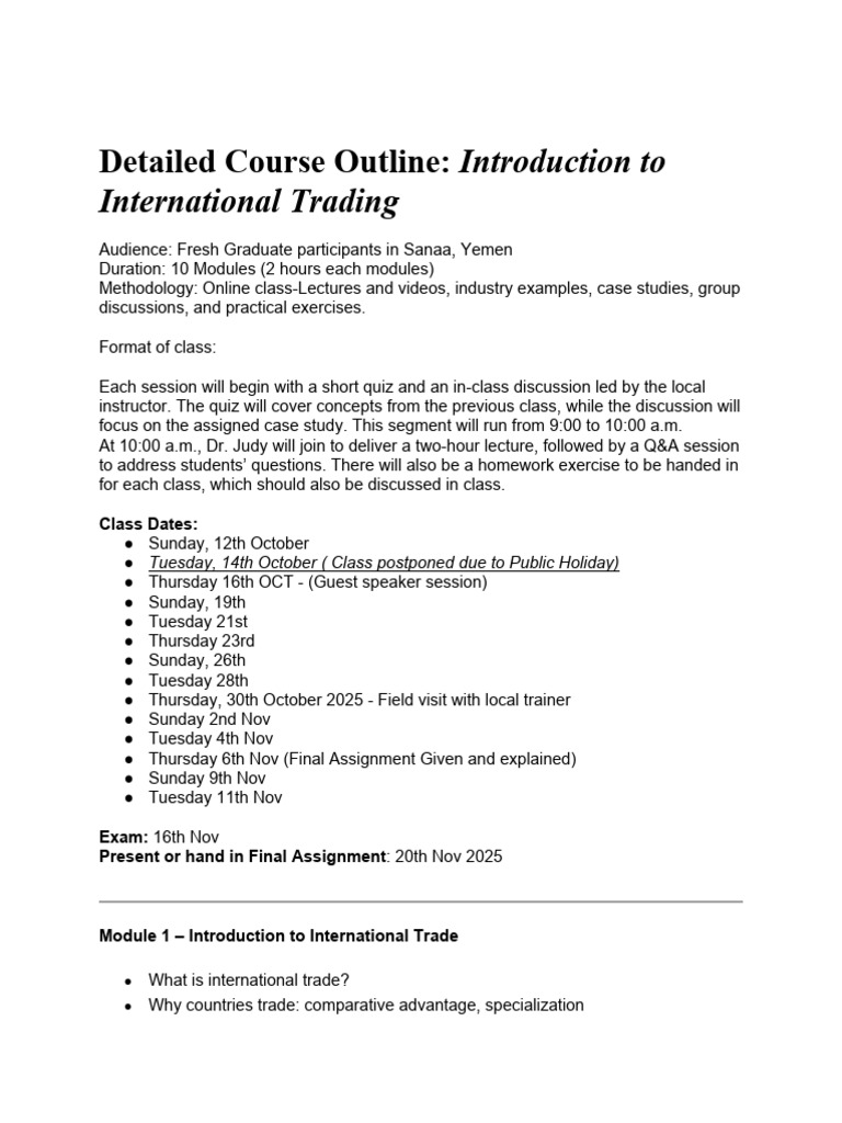 International Trade - Course Outline (Edited) | PDF | Hedge (Finance ...
