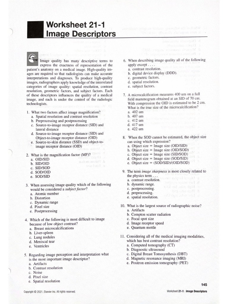 CH21 WORKSHEETS | PDF | Medical Imaging | Radiography