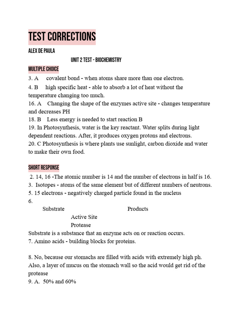 Test Corrections | PDF