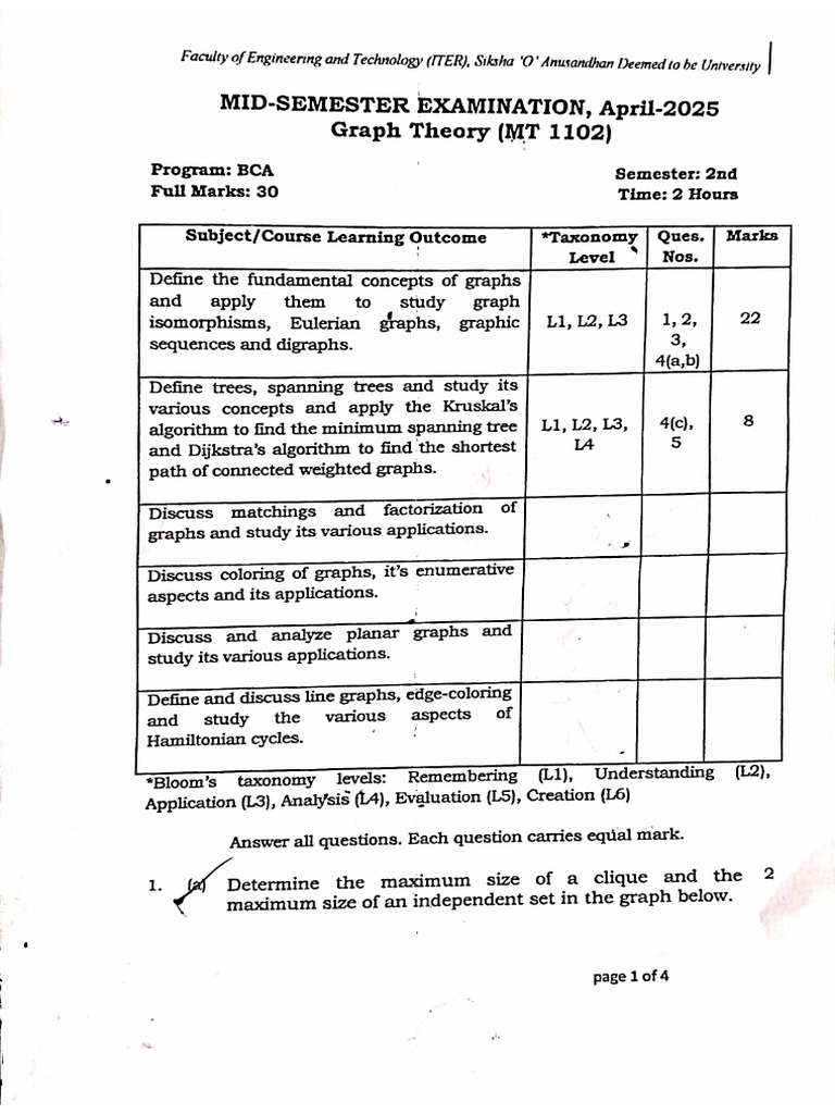 2ndsem Mid Sem Math Question Paper | PDF