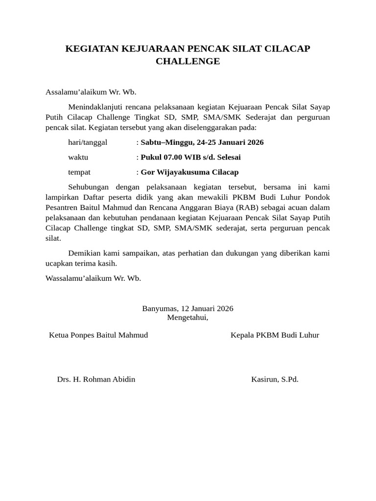 Rab Kegiatan Kejuaraan Pencak Silat Cilacap Challenge | PDF