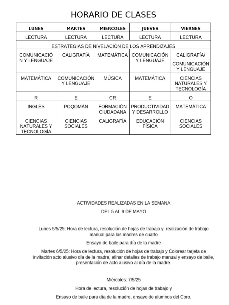 Horario de Clases 2025 | PDF