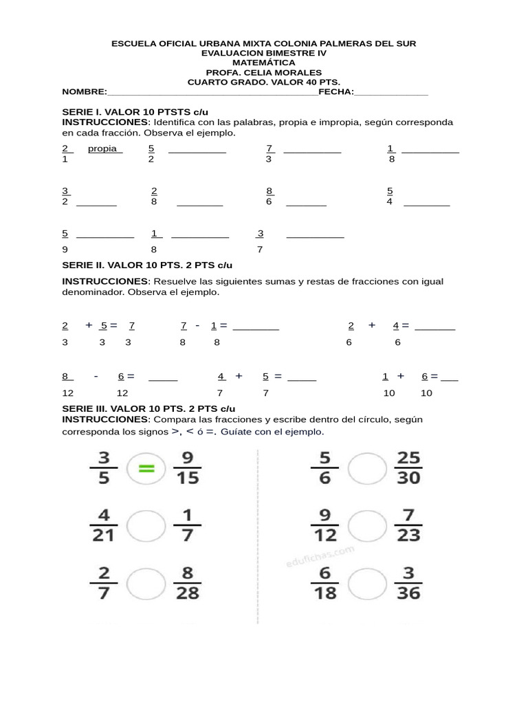 Examenes Bin 4 Cuarto | PDF | Matemáticas | Objetos matemáticos