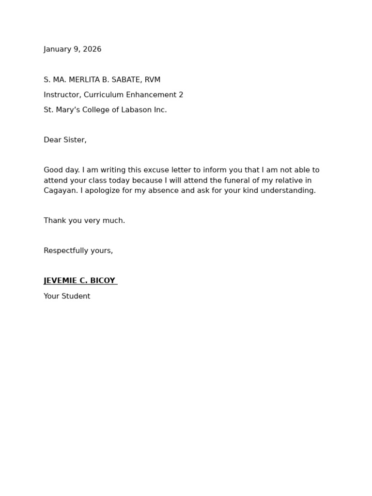 Excuse Letter | PDF