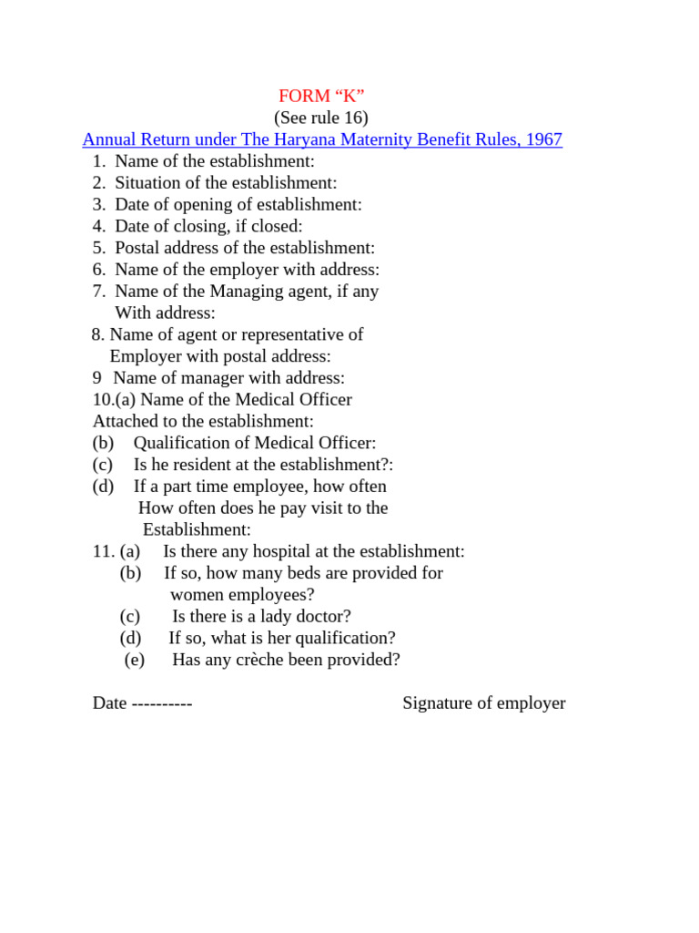 Form- k l m n Maternity Act | PDF | Employment