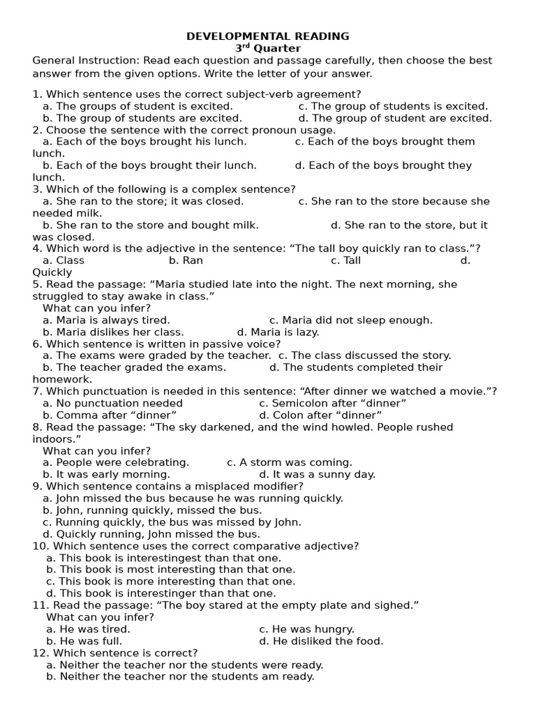 DEVELOPMENTAL READING3rd | PDF | Language Mechanics | Syntax