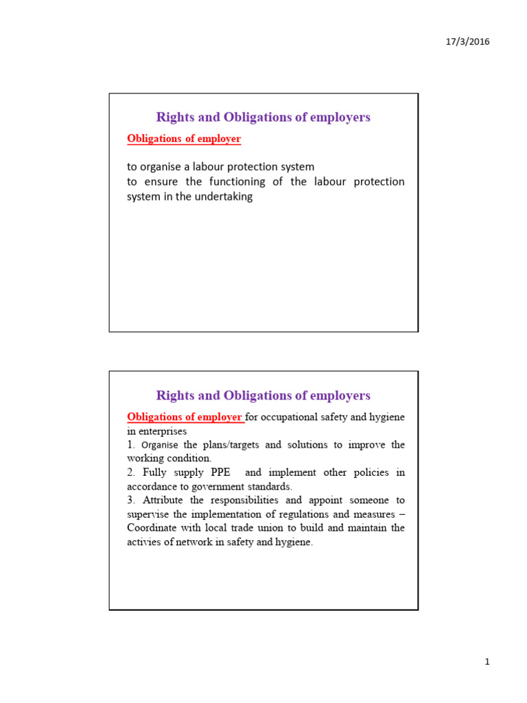 Rights and Obligations of Employees and Employers | PDF | Occupational ...
