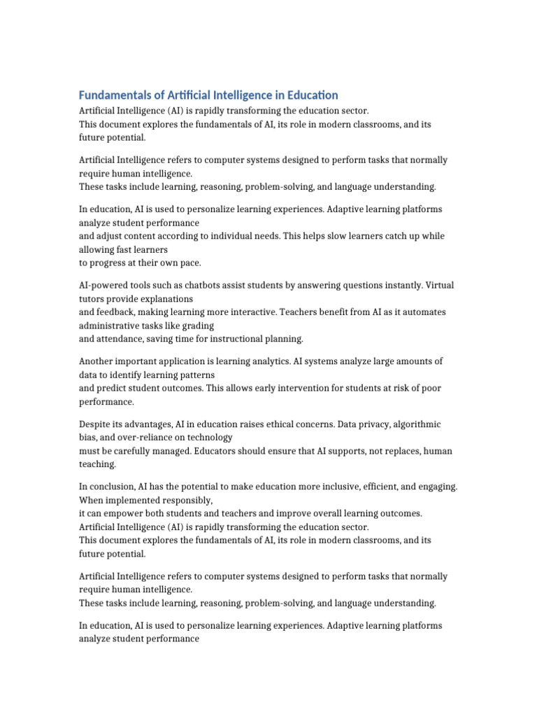 Fundamentals of Artificial Intelligence in Education | PDF | Artificial ...