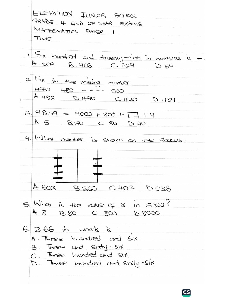 Grade 4 Maths p1 | PDF