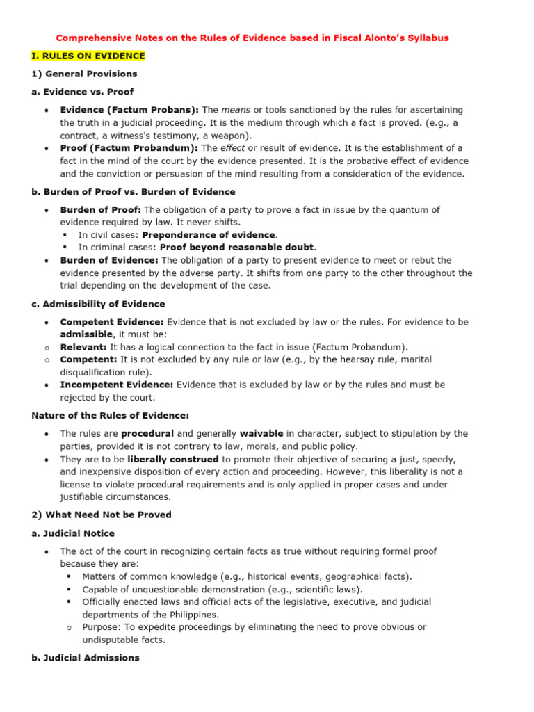 Comprehensive Notes On The Rules of Evidence Based in Fiscal | PDF ...