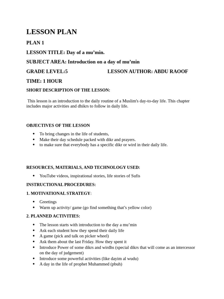 Lesson Plan 1 | PDF