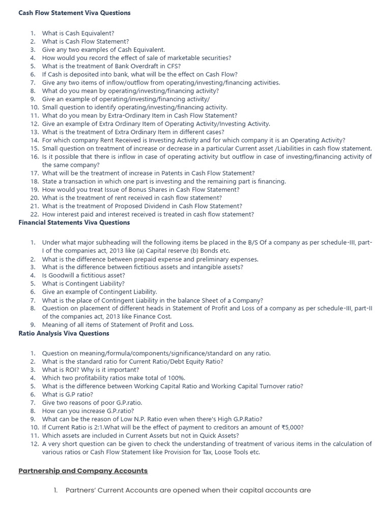 Accounts Viva Questions | PDF | Cash Flow Statement | Goodwill (Accounting)
