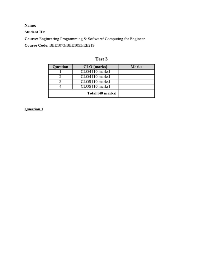 Student Answer - Template | PDF