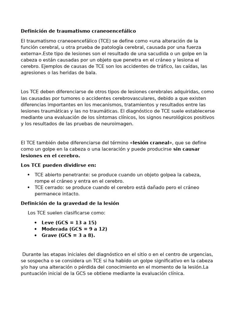 TCE | PDF | Lesión cerebral traumática | Coma