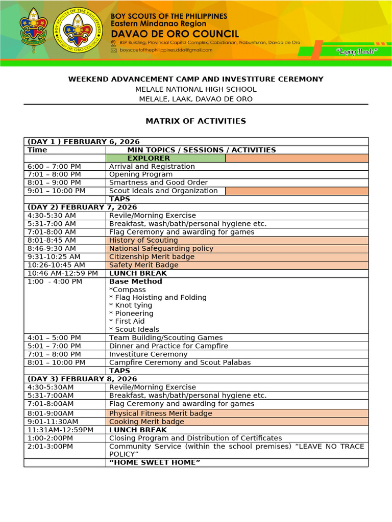 Matrix of Activities EXPLORER | PDF | Youth Movements | Scouting