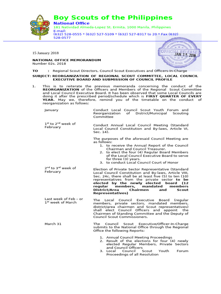 Reorganization of Regional Scout Committee Local Council Executive ...