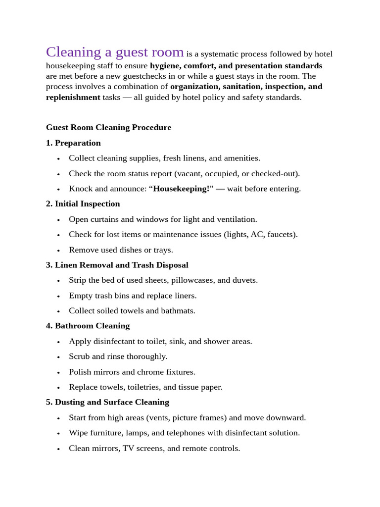 Cleaning A Guest Room Is A Process | PDF | Housekeeping | Vacuum Cleaner