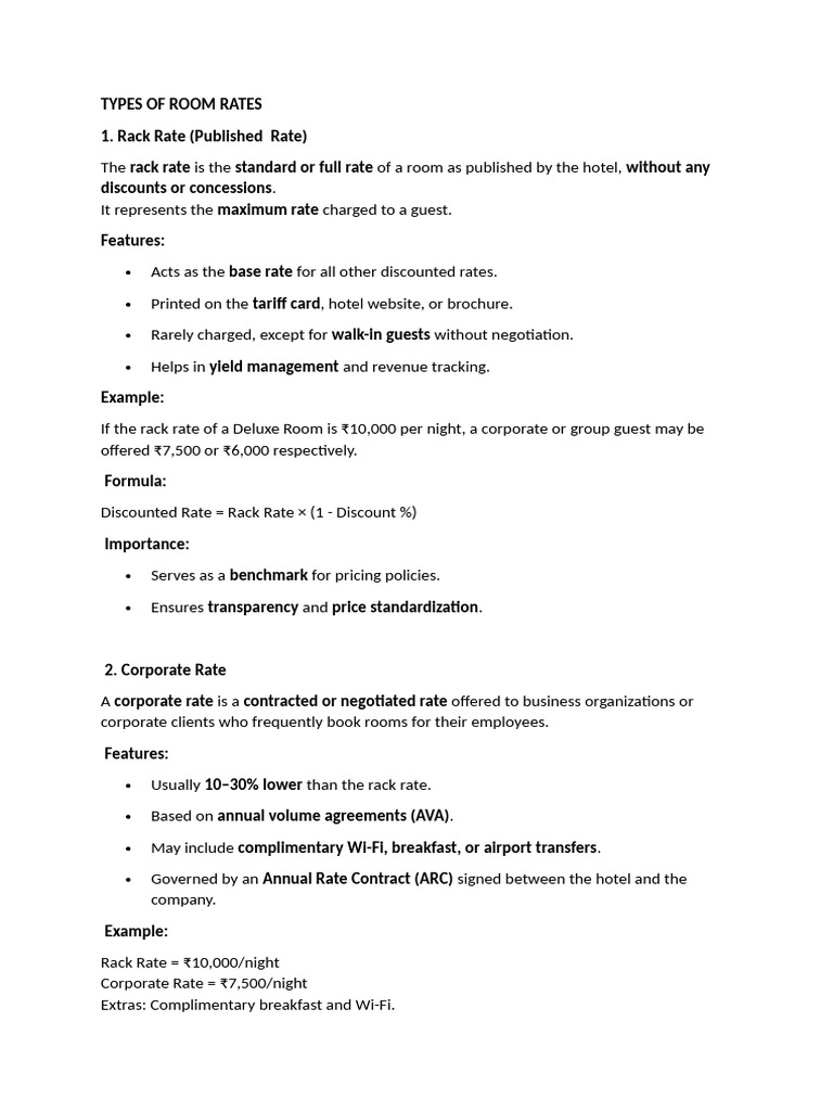 Types of Room Rates | PDF | List Price | Hotel