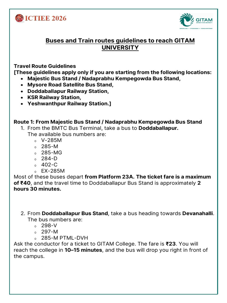 Route Guidline To Gitam University | PDF | Passenger Rail Transport ...