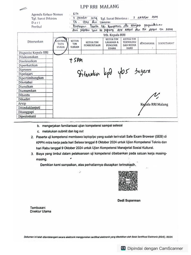 Nota Dinas Dir SDM Dan Umum Penetapan Peserta Uji Kompetensi Dalam ...