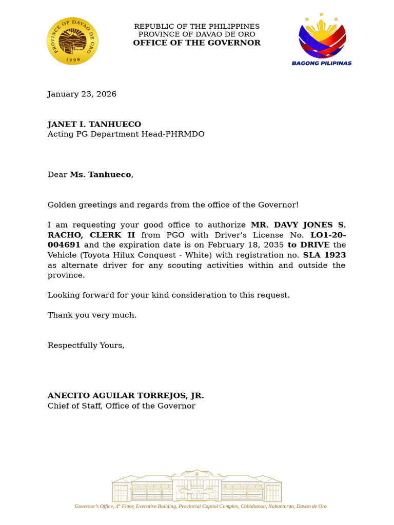 Authorization Letter To Drive Vehicle | PDF