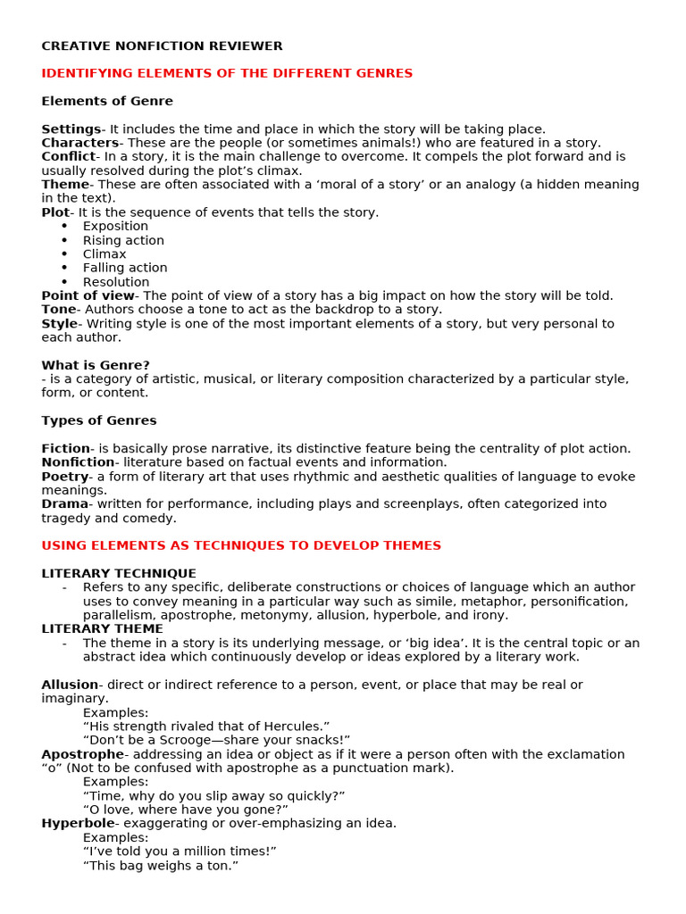 Creative Nonfiction Reviewer | PDF | Irony | Creative Nonfiction