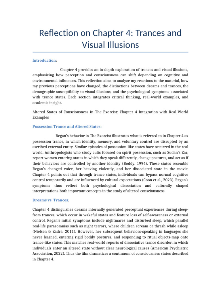 Reflection On Chapter4 Trances and Visual Illusions APA | PDF ...