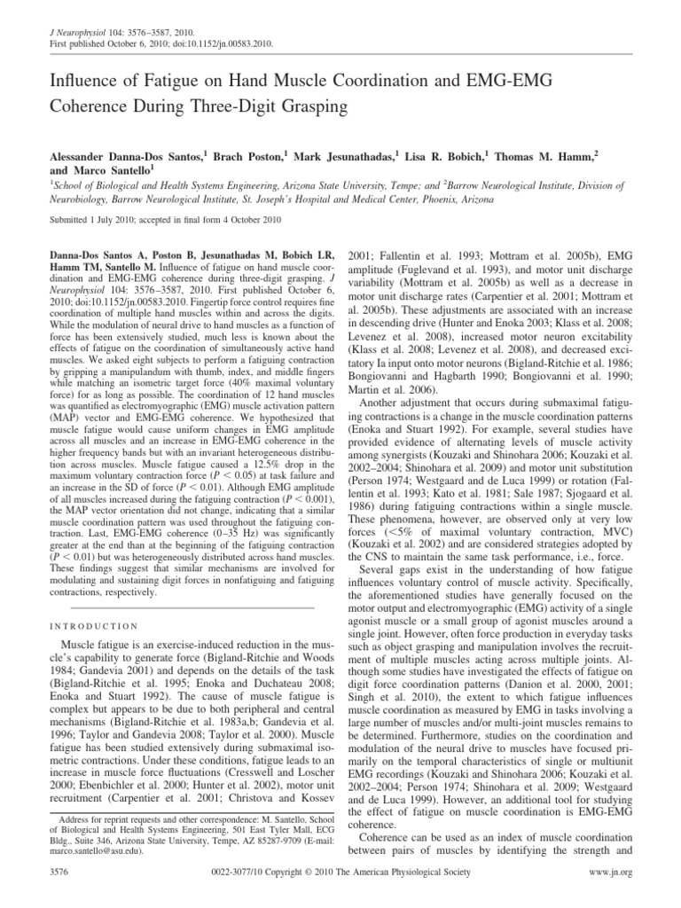 Influence of Fatigue on Hand Muscle Coordination and EMG-EMG Coherence ...