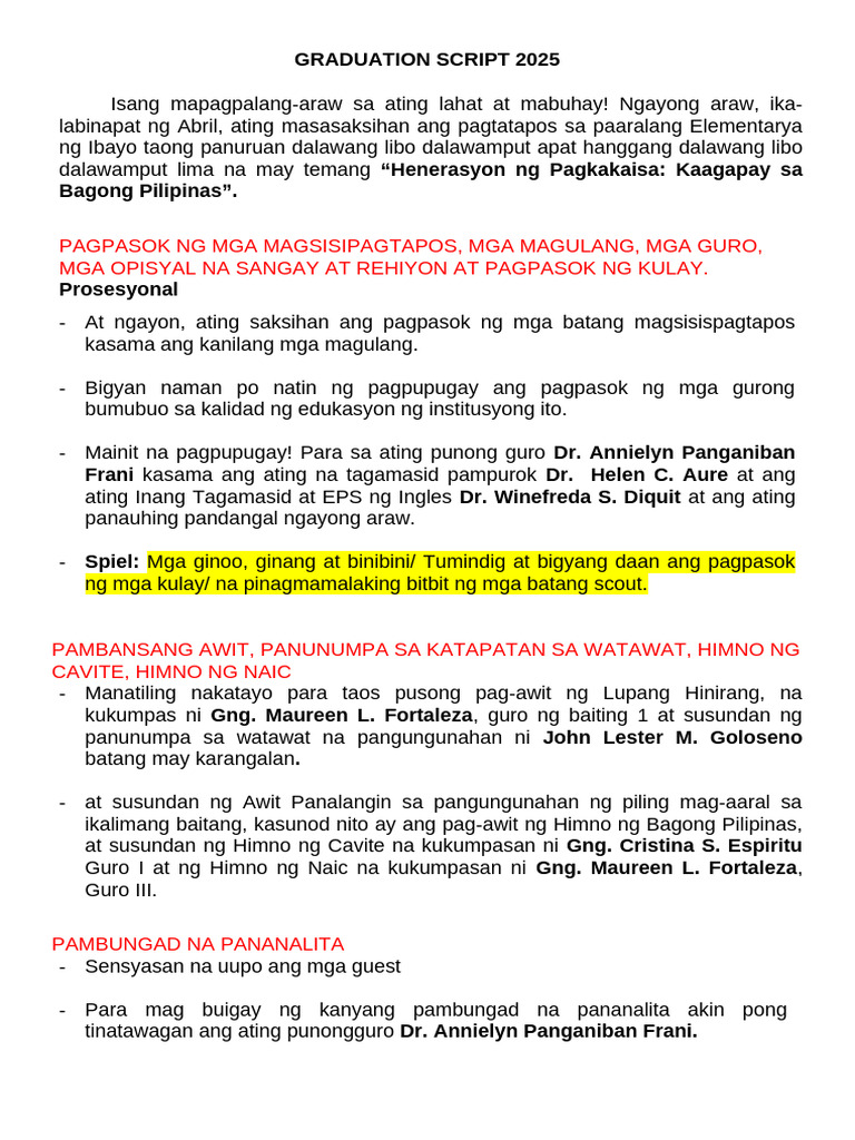 Emcee Script For Graduation | PDF