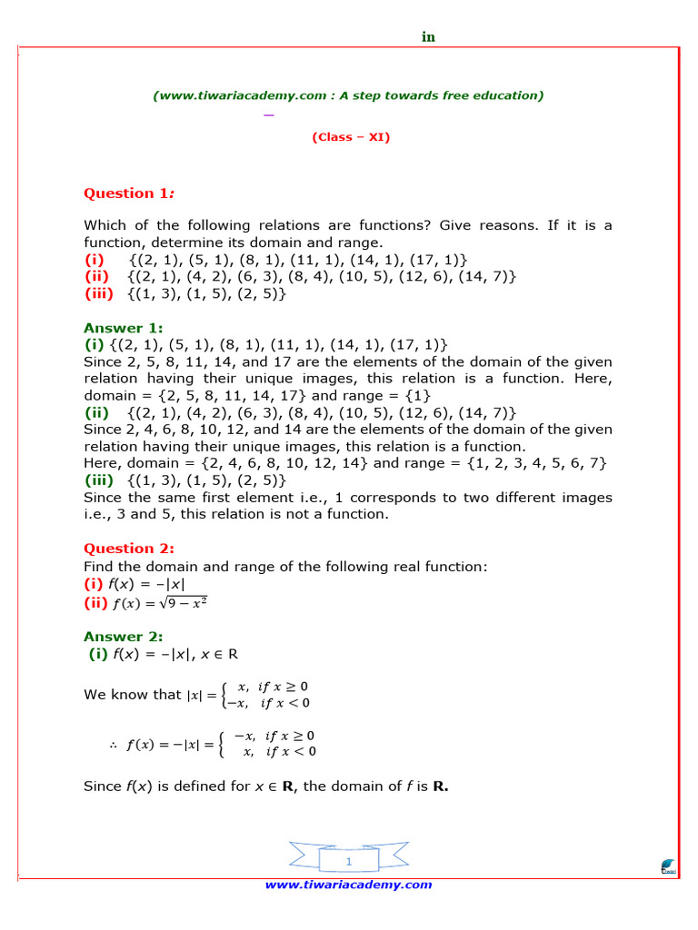 11 Maths NcertSolutions Chapter 2 3 | PDF | Function (Mathematics ...