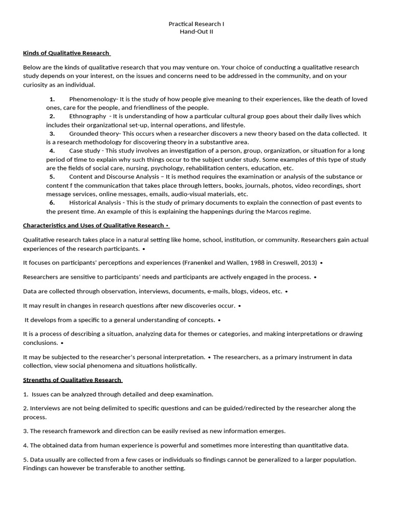LESSON: RESEARCH Qualitative Research and Its Kinds | PDF | Qualitative ...