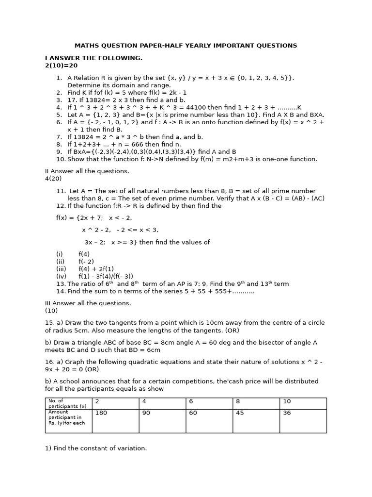Maths Question Paper | PDF