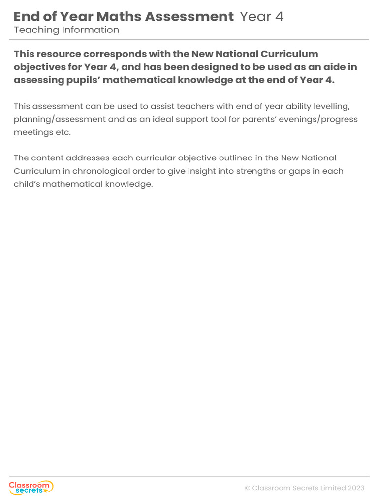 Year 4 End of Year Maths Assessment | PDF | Multiplication | Shape