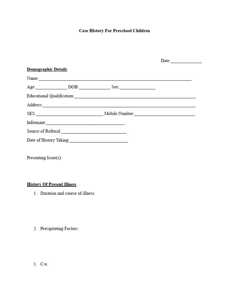 Case History Format For Children For Internship | PDF | Developmental ...