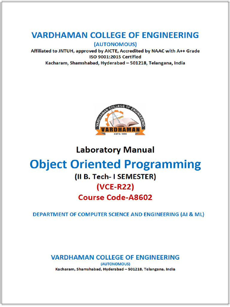 Object Oriented Programming Lab Manual | PDF