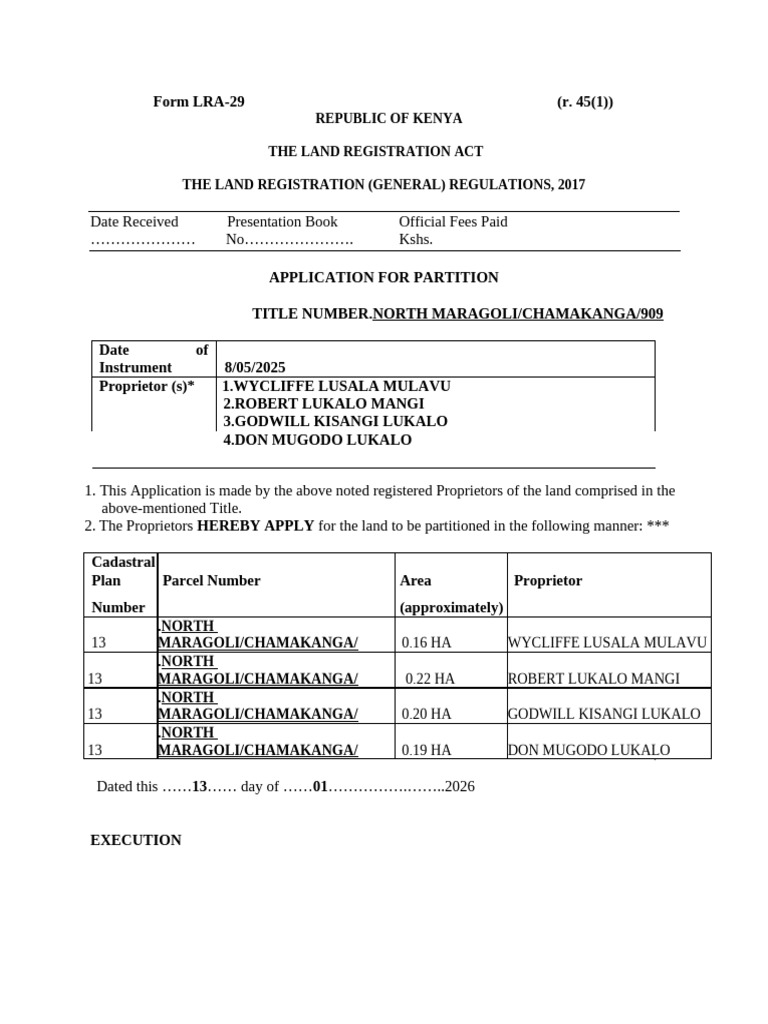 Form Lra 29 Application For Partition | PDF | Access Control | Document