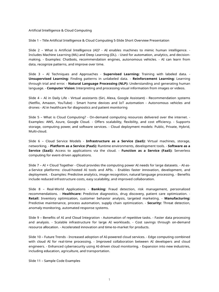 Ai Cloud Presentation Content-x1 | PDF | Cloud Computing | Artificial ...