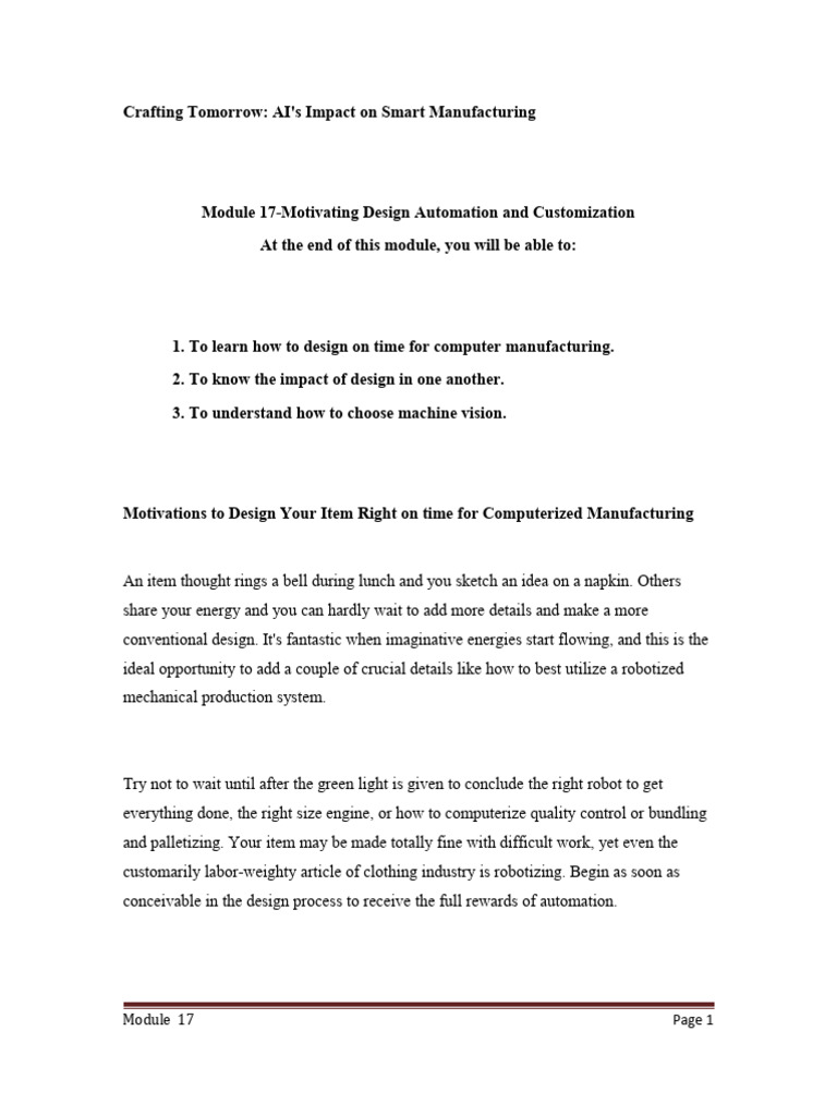 Week 17 Module-Motivating Design Automation and Customization | PDF ...
