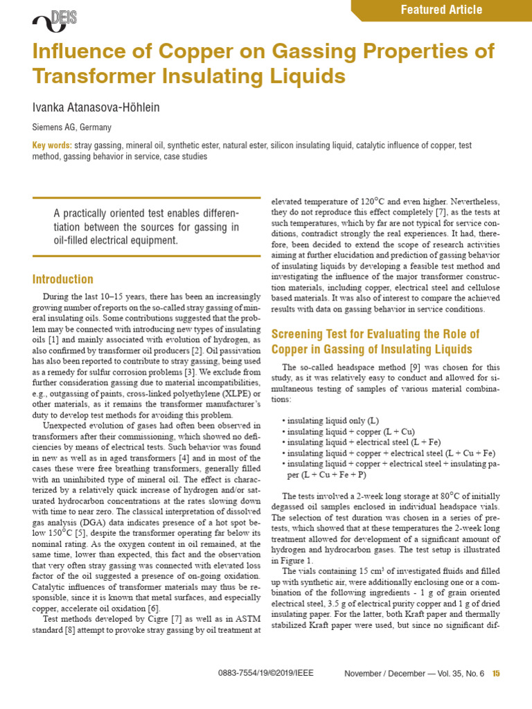 Influence of Copper On Gassing Properties of Transformer Insulating ...