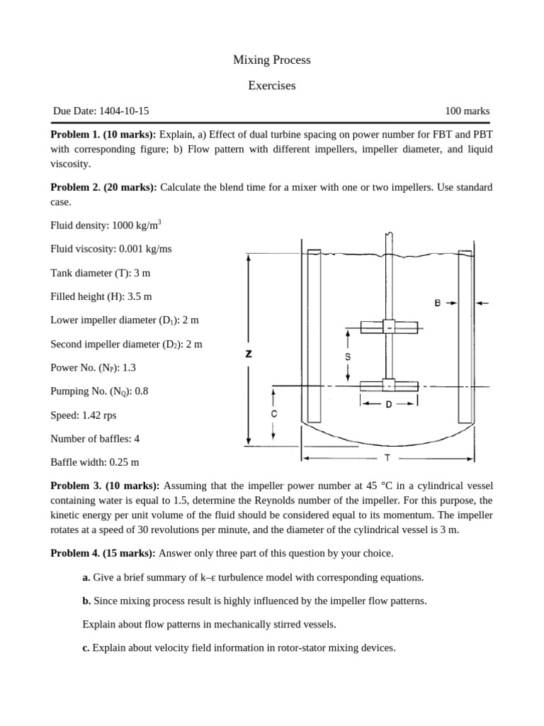 Mixing Process Exercises | PDF | Fluid Mechanics | Gases