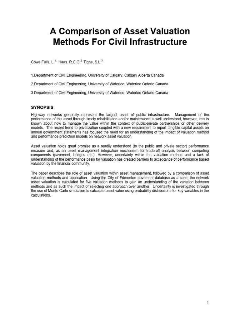 A Comparison of Asset Valuation Methods for Civil Infrastructure | PDF ...
