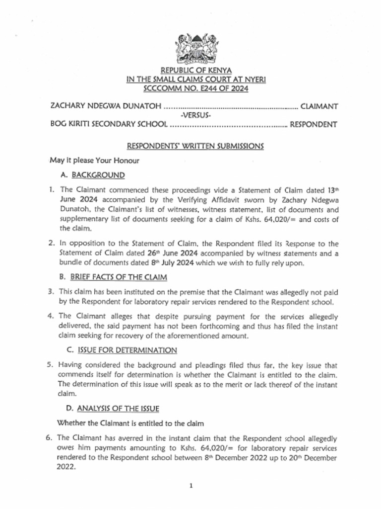 Respondent's Written Submissions | PDF