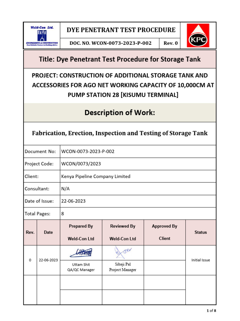Attachment #5 - Dye Penetrant Test Procedure | PDF | Nondestructive ...