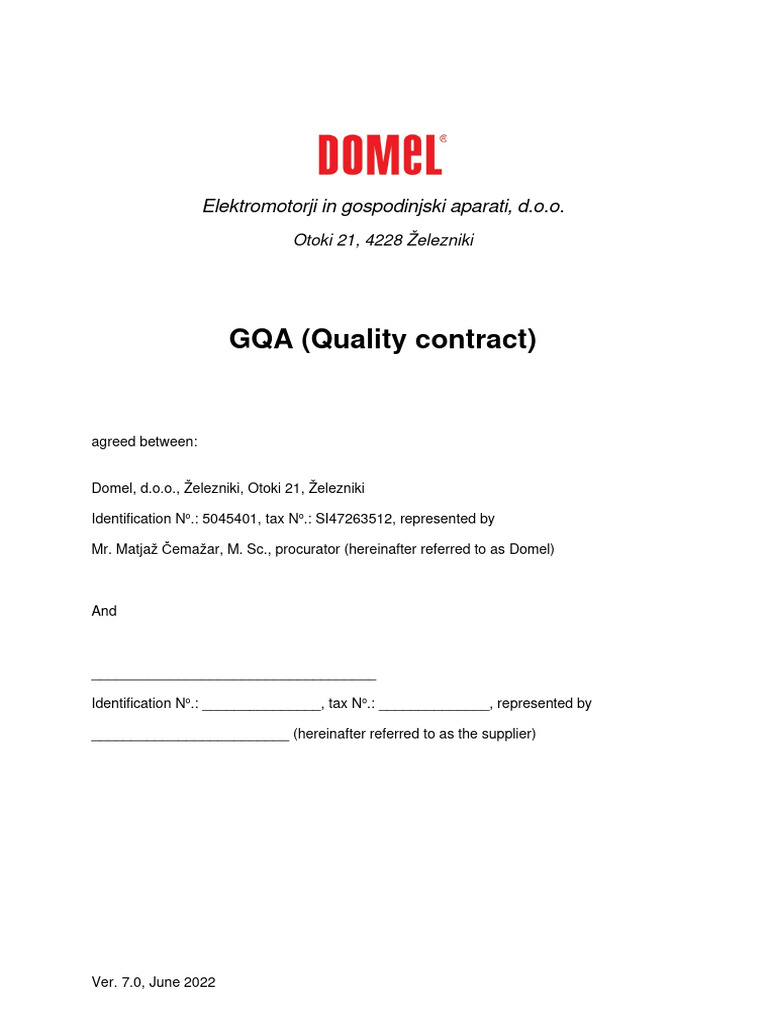 Gqa Quality Agreement Contract | PDF | Supply Chain | Quality ...